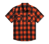 Men's H-D Standard Short Sleeve Plaid Shirt - Harley Black & Vintage Orange