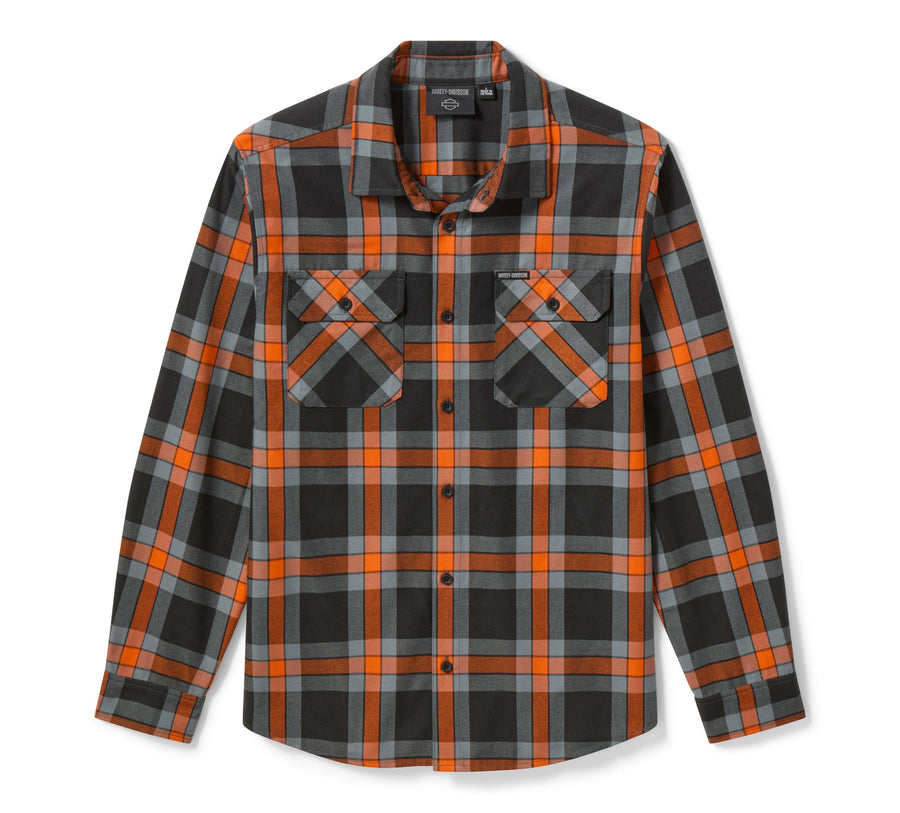 Men's H-D Standard Long Sleeve Plaid Shirt - Hawaiian Sunset & Harley Black