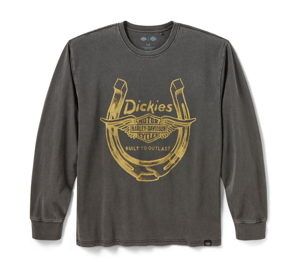 Men's Dickies x H-D Winged Horseshoe Long Sleeve Tee - Washed Black