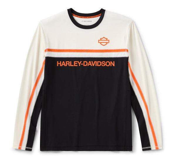 Men's H-D TECH Vented Long Sleeve Knit Crew - Harley Black & Cloud Dancer