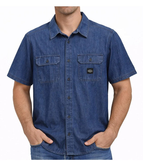 Harley-Davidson Men's Short Sleeve Chambray Shirt, Blue