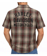 Harley-Davidson Men's Plaid Button Short Sleeve Shirt, Brown