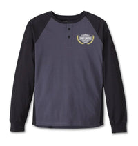 Harley-Davidson Men's Long Sleeve Henley Shirt, Trophy Bar & Shield Black