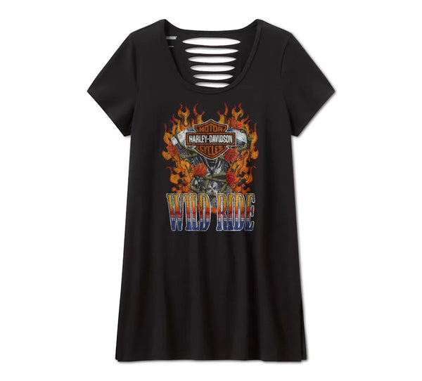 Harley-Davidson Women's Bling Wild Ride Short Sleeve Rip & Repair Tunic