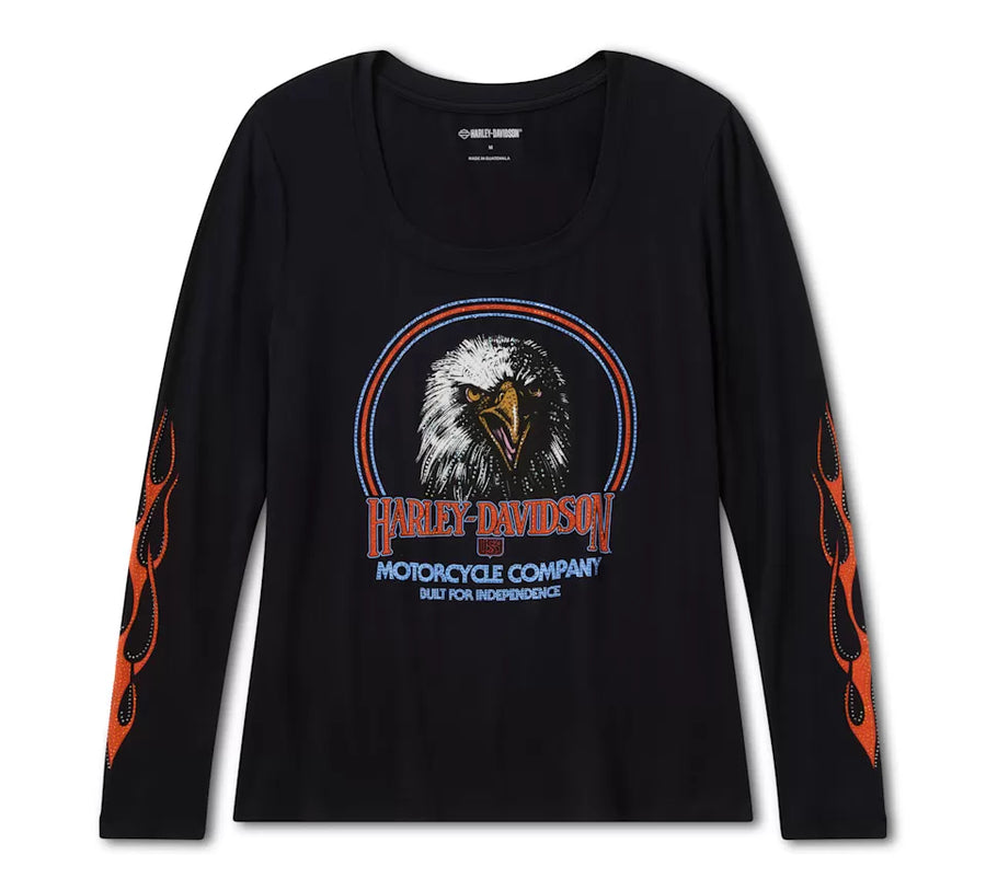Harley-Davidson Women's Bling Flaming Iron Eagle Long Sleeve Tee