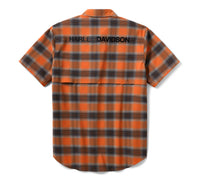 Men's H-D TECH Vented Stretch Comfort Shirt - Plaid - Harley Orange & Harley Black