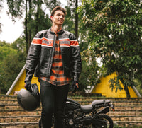 Men's H-D TECH Vented Stretch Comfort Shirt - Plaid - Harley Orange & Harley Black
