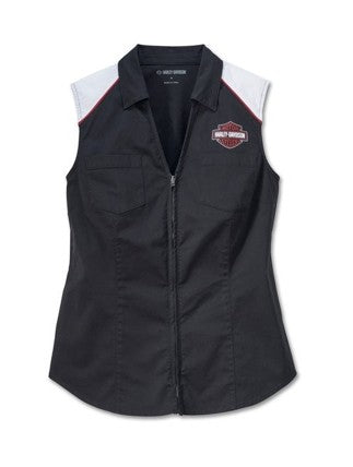 Women's Liberty Sleeveless Zip-Front Shirt - Colorblock Style - Black Beauty