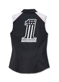 Women's Liberty Sleeveless Zip-Front Shirt - Colorblock Style - Black Beauty