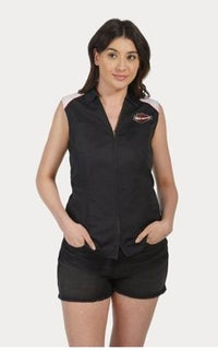 Women's Liberty Sleeveless Zip-Front Shirt - Colorblock Style - Black Beauty