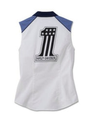Women's Liberty Sleeveless Zip-Front Shirt - Colorblock Style - White Shine
