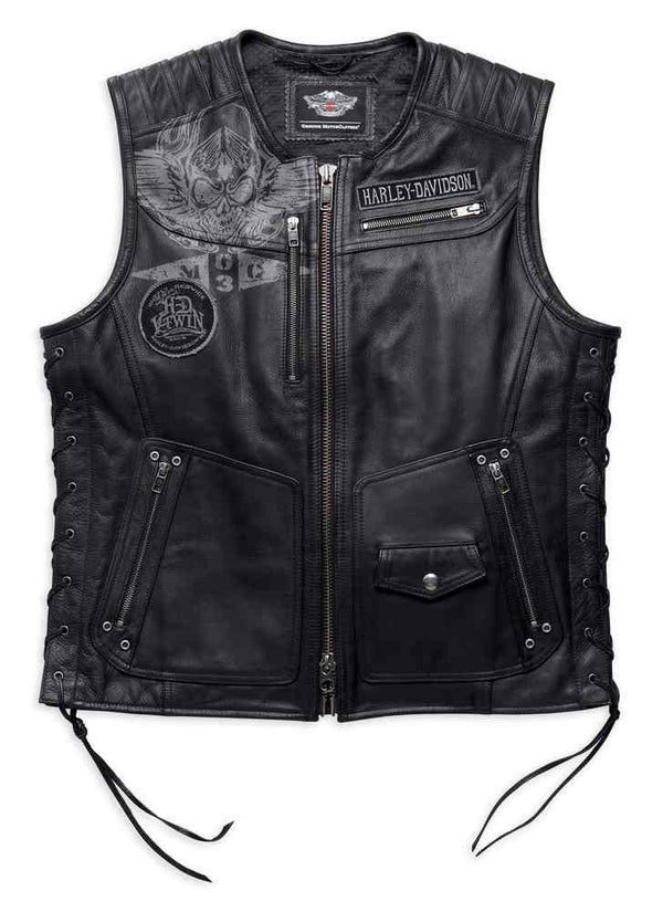 Harley-Davidson Men's Fetter Lacing Leather Midweight Vest, Black