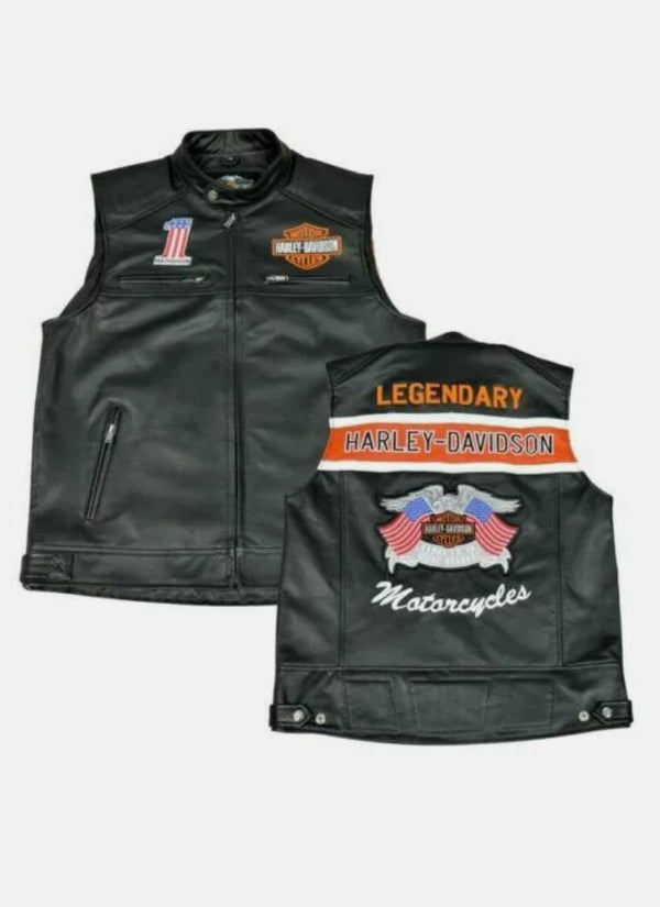 Harley Davidson Legendary Embroidered Men Leather Vest