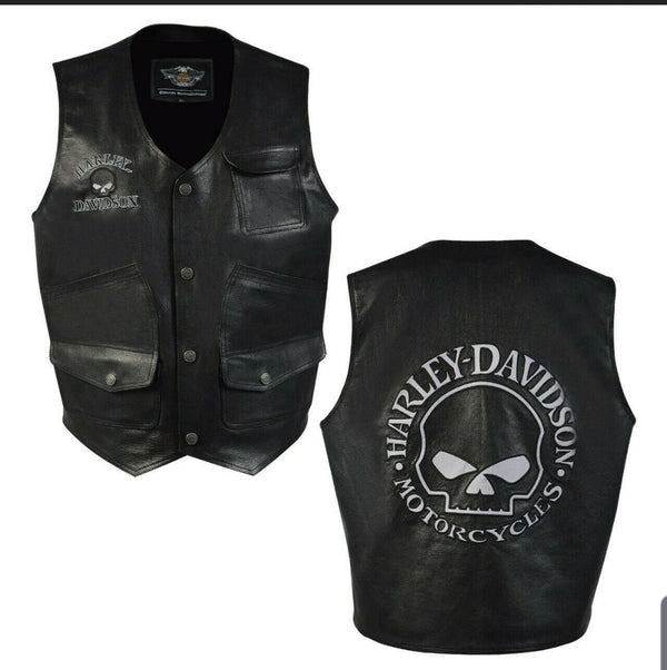 Harley-Davidson Men's Reflective Skull Vest Motorcycle Cowhide Premium Leather