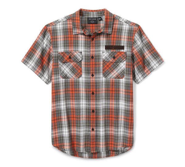 Men's Block Font Yarn Dyed Plaid Shirt - Plaid - Cloud Dancer & Cinder