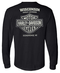 Harley-Davidson® Men's Tattered Long Sleeve Crew-Neck Cotton Shirt - Black