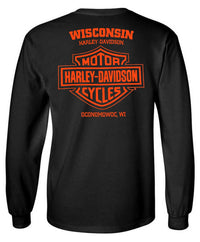 Harley-Davidson® Men's Aggressive Long Sleeve Cotton Crew-Neck Shirt - Black