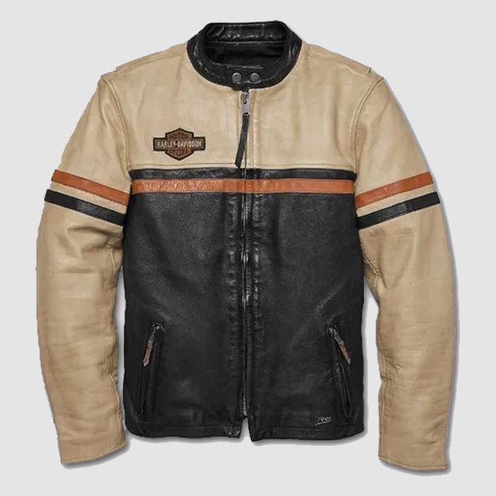 H-D Mens #1 Racing Mid-Weight Colorblocked Leather Jacket