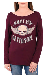 Harley-Davidson® Women's Rocking Willie Embellished Long Sleeve Scoop Neck Top