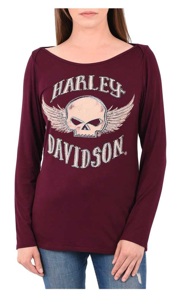 Harley-Davidson® Women's Rocking Willie Embellished Long Sleeve Scoop Neck Top