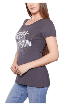 Harley-Davidson® Women's Embellished Burst Scoop Neck Short Sleeve Tee - Gray
