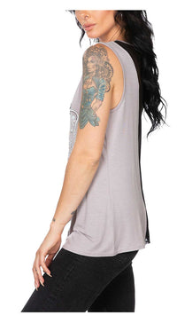 Harley-Davidson® Women's Embellished Mesh Back Sleeveless Tank Top - Gray