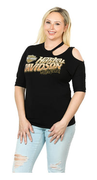 Harley-Davidson® Women's Go Harley Go Cold Shoulder 3/4 Sleeve T-Shirt, Black
