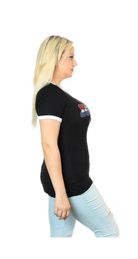 Harley-Davidson Women's Boho Glory Colorblock Trim Crew Neck Tee Shirt, Black
