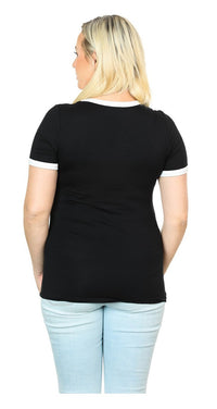 Harley-Davidson Women's Boho Glory Colorblock Trim Crew Neck Tee Shirt, Black
