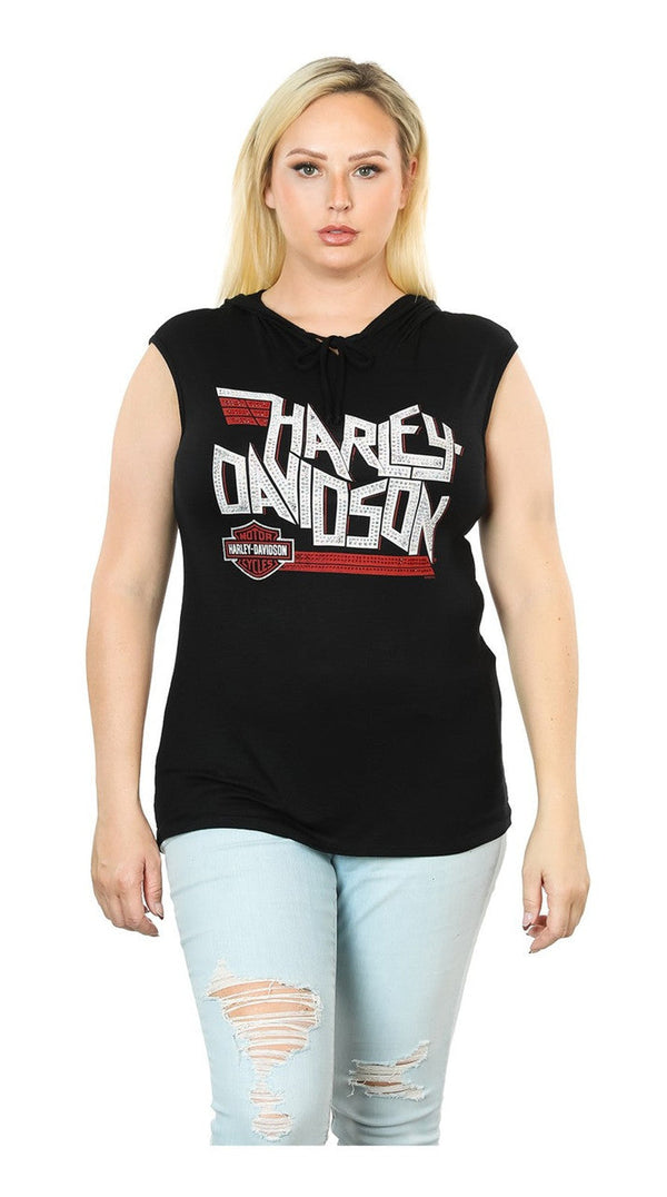 Harley-Davidson® Women's Rock Brigade Crew Neck Hoodie Sleeveless Tank Top, Black