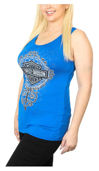 Harley-Davidson Women's Native Embellished Scoop Neck Sleeveless Tank Top - Blue