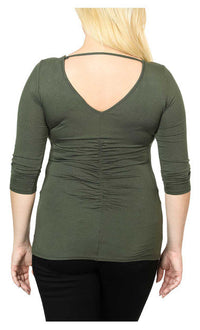 Harley-Davidson® Women's Embellished Iron Flame 3/4 Sleeve Top - Olive Green