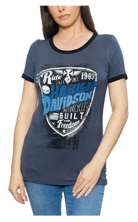 Harley-Davidson Women's Freedom Ride Embellished Short Sleeve Tee - Dark Gray