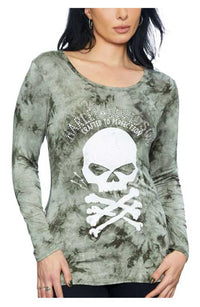 Harley-Davidson Women's Road Ahead V-Neck Long Sleeve Shirt - Tie Dye Green