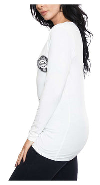 Harley-Davidson® Women's Classic Patch B&S Long Sleeve V-Neck Shirt - White
