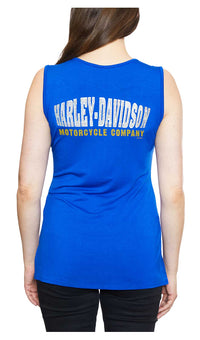 Harley-Davidson® Women's Ride With Me Sleeveless Lace-up V-Neck Tank Top - Blue