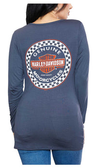 Harley-Davidson® Women's Winner Circle Long Sleeve Laced V-Neck Shirt - Gray