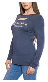Harley-Davidson Women's Embellished H-D Long Sleeve Cut-Out Shirt - Gray