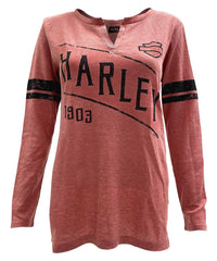 Harley-Davidson Women's Ceramic Long Sleeve Waffle Knit Henley - Terracotta