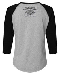 Harley-Davidson Women's Engrained 3/4 Sleeve Raglan Top - Black/Heather Gray