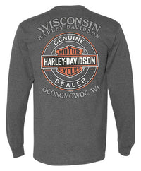 Harley-Davidson® Men's Negative H-D 1903 Distressed Logo Long Sleeve Shirt, Gray